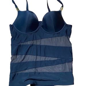 Cacique Plunge Swim Top w Mesh Cut-Outs NWT